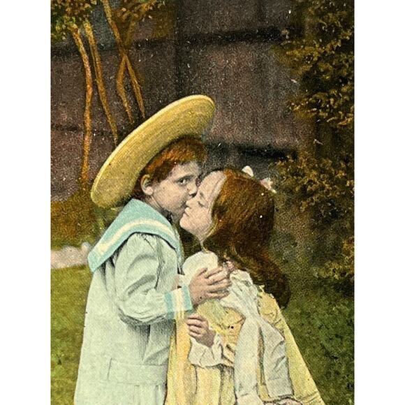 Antique Postcard 1900s Ephemera Boy Girl Reconciliation Litho Unposted Colorful - Picture 1 of 7